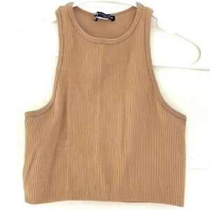 Zara Ribbed Crop Top in Beige